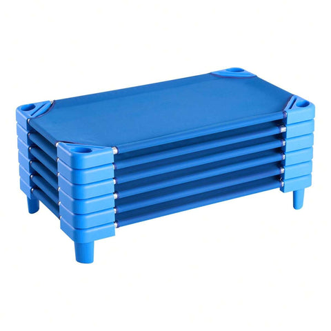 Stackable Kiddie Cot, Pack Of 6, Portable Toddler Nap Cots, Standard Size 42" L X 23" W Daycare Cots For Kids, Preschool Classroom Daycare Beds For Sleeping, Resting, Naptime, Blue