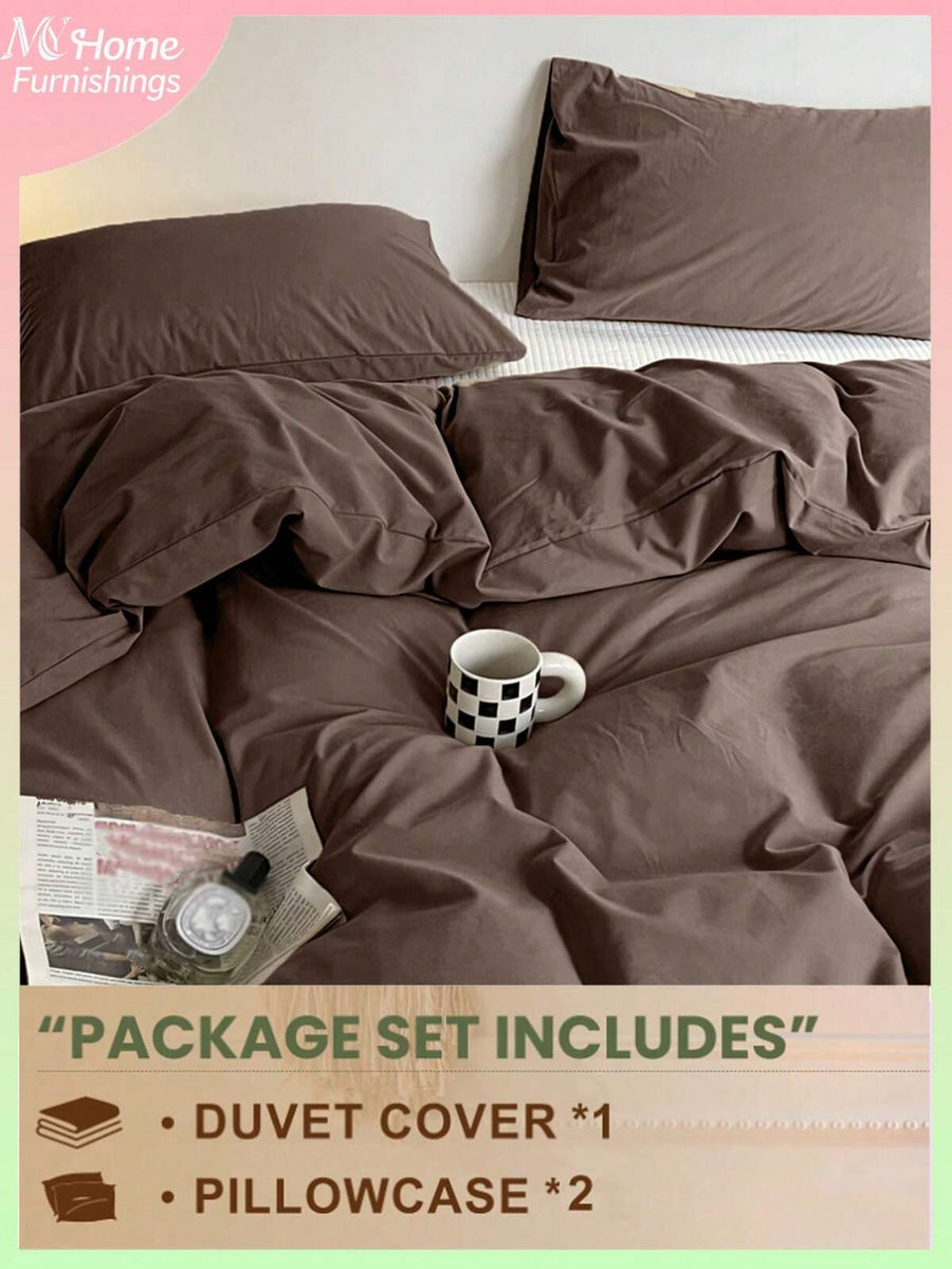 3pcs Brown Bedding Set, 1 Duvet Cover And 2 Pillowcases, Dorm Bedding For Boys And Girls, Minimalist Fashion Home Decor, Soft And Comfortable Bedroom Bedding, Fashion Set, Machine Washable, No Filling