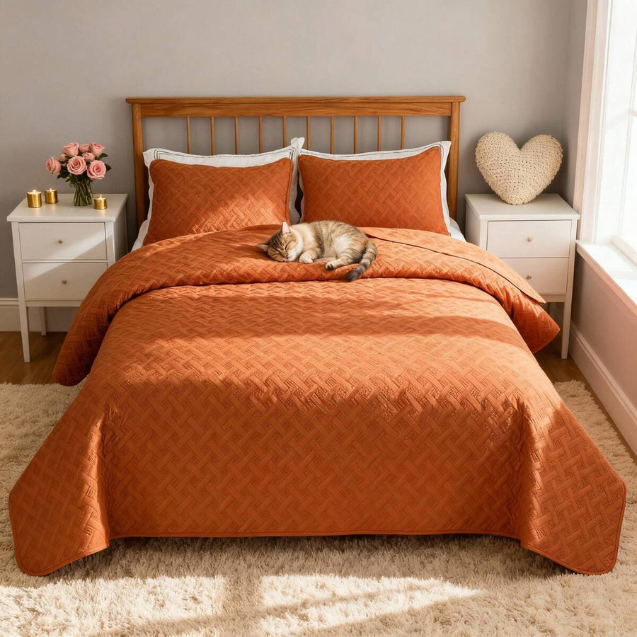 VOLTITO 3pc Bedspread Sets, Ultra Soft Microfiber Quilts Queen Size, 2pcs Pillowcases , Bed Coverlet King Size With Basket Weave Pattern, Lightweight Reversible Bedspread, Soft Quilt Bedding Set, Lightweight Comforter Set Coverlet